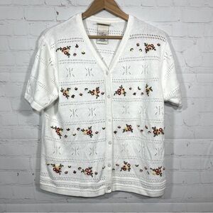 Vintage Northern Reflections Floral Cardigan Womens Large White Granny 3D